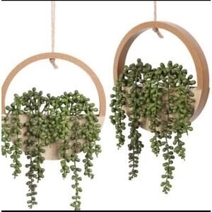 2 Boho Artificial Succulents Hanging Plants 12.2'' Fake String of Pearls